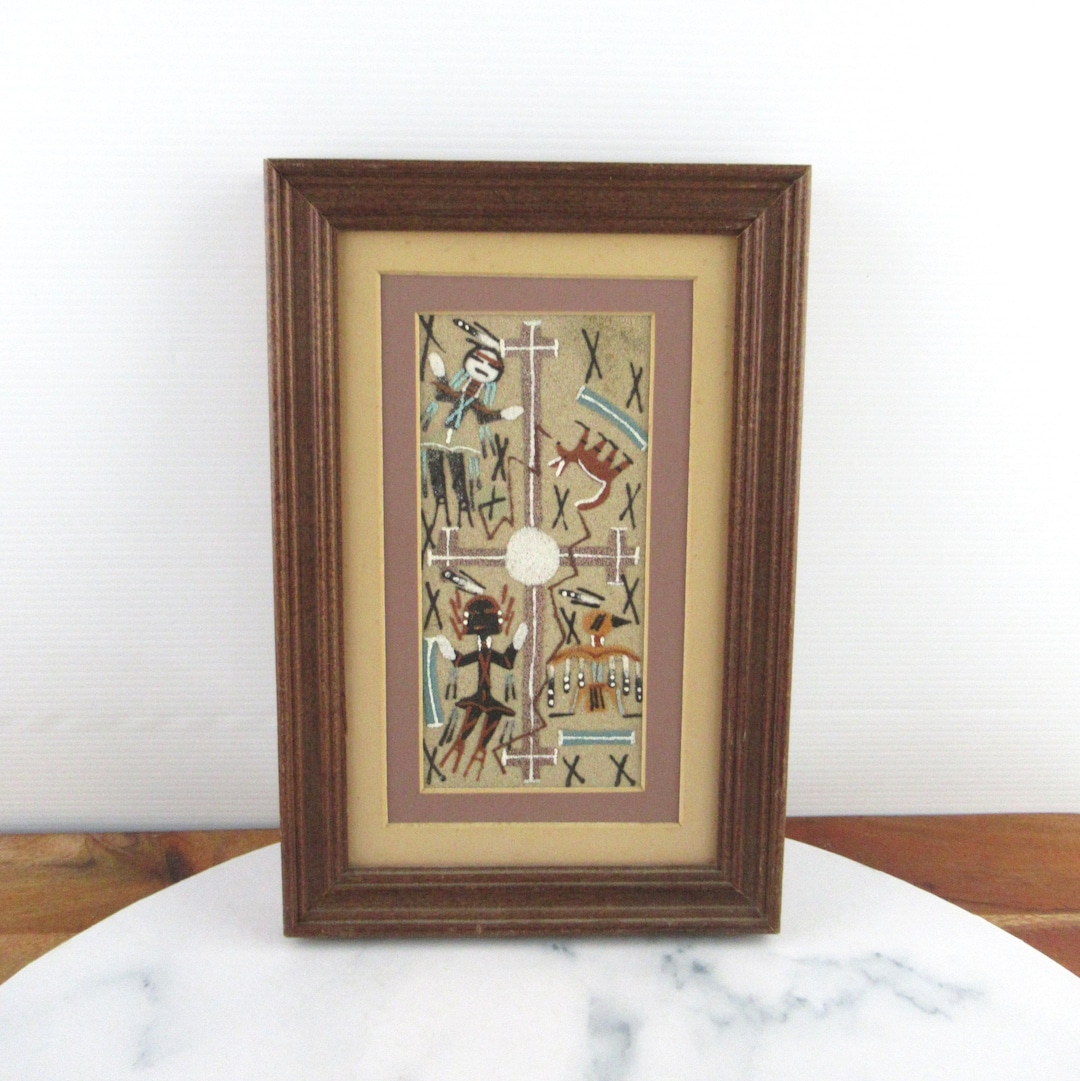 ヴィンテージの本物のナバホ砂絵アート、ネイティブアメリカンのお土産