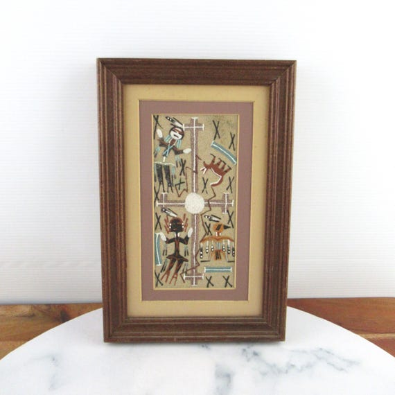 ヴィンテージの本物のナバホ砂絵アート、ネイティブアメリカンのお土産