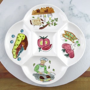 Vintage Ceramic Divided Crudité or Charcuterie Plate, Ironstone Ware Made in Japan, Hand Painted Novelty Plate, 1950&#39;s Kitsch