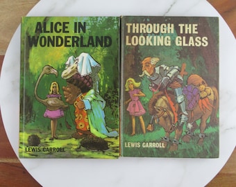 Alice In Wonderland + Through the Looking Glass door Lewis Carroll, Bancroft Classic met geïllustreerde omslag, vintage hardcoverboeken