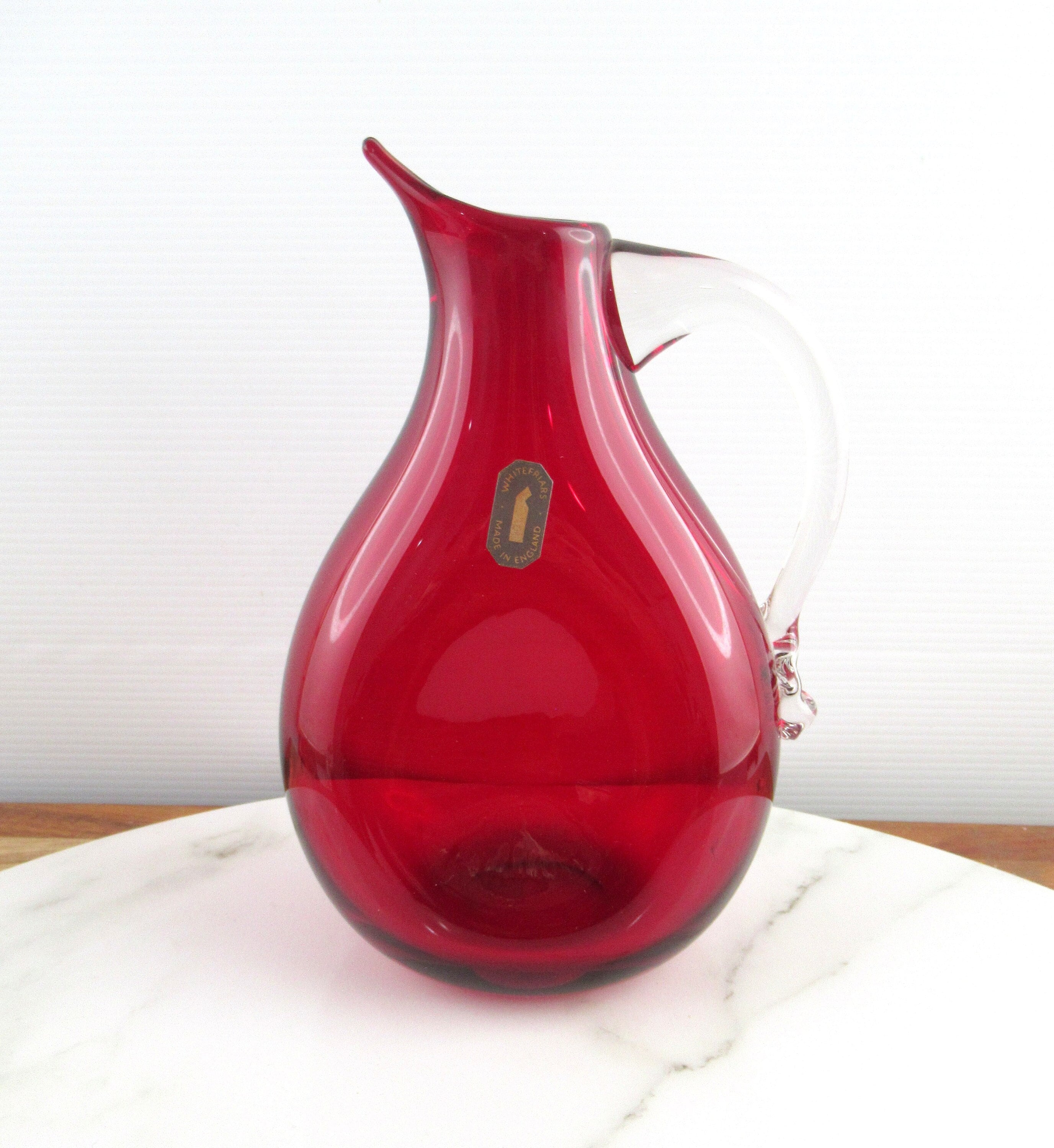 Vintage Whitefriars Ruby Red Glass Jug With Sparrow Beak Spout
