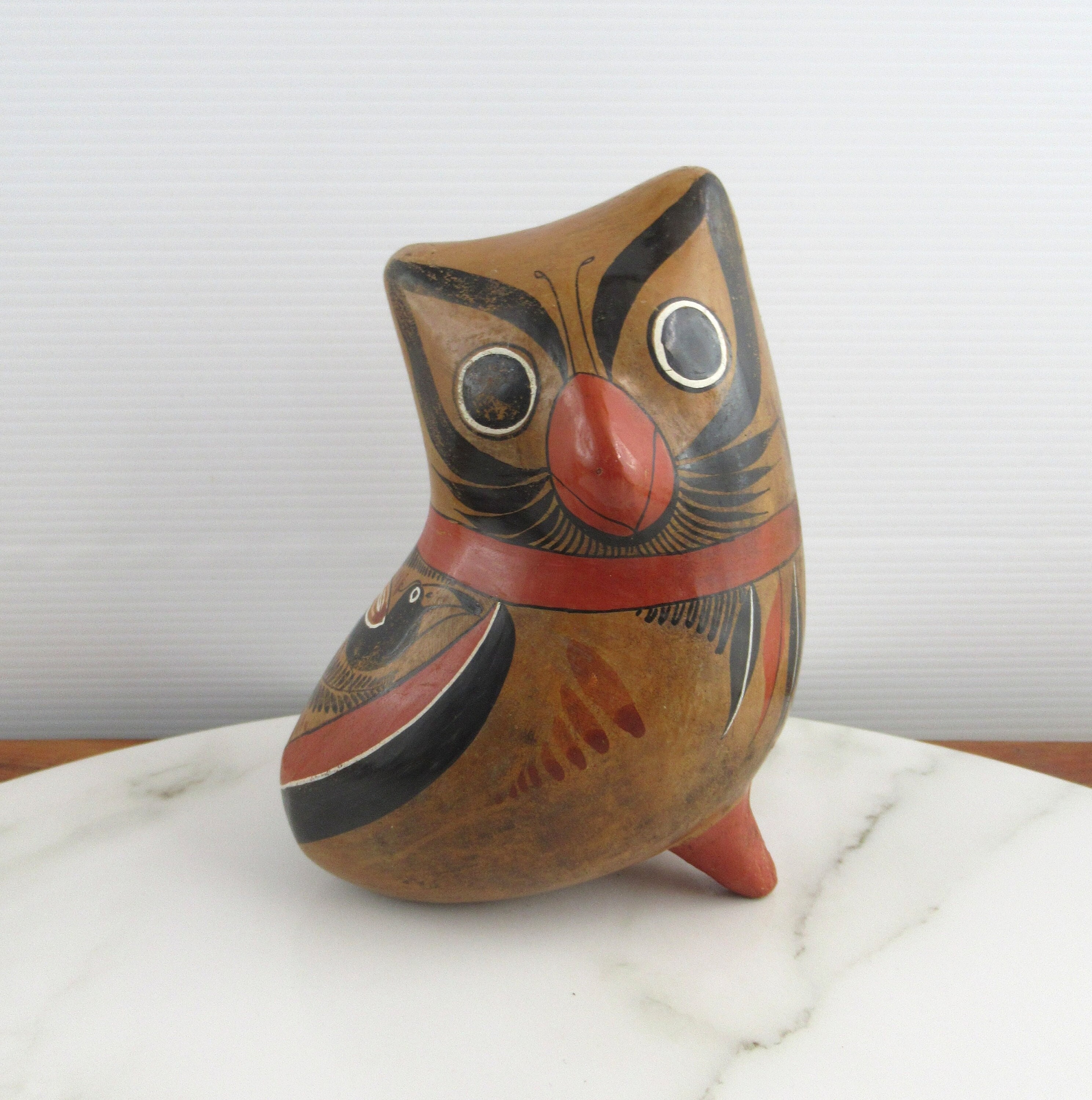 Vintage Ceramic Tonala Owl Bird Figurine, Mexican Folk Art, Made in Mexico, Mid Century Pottery