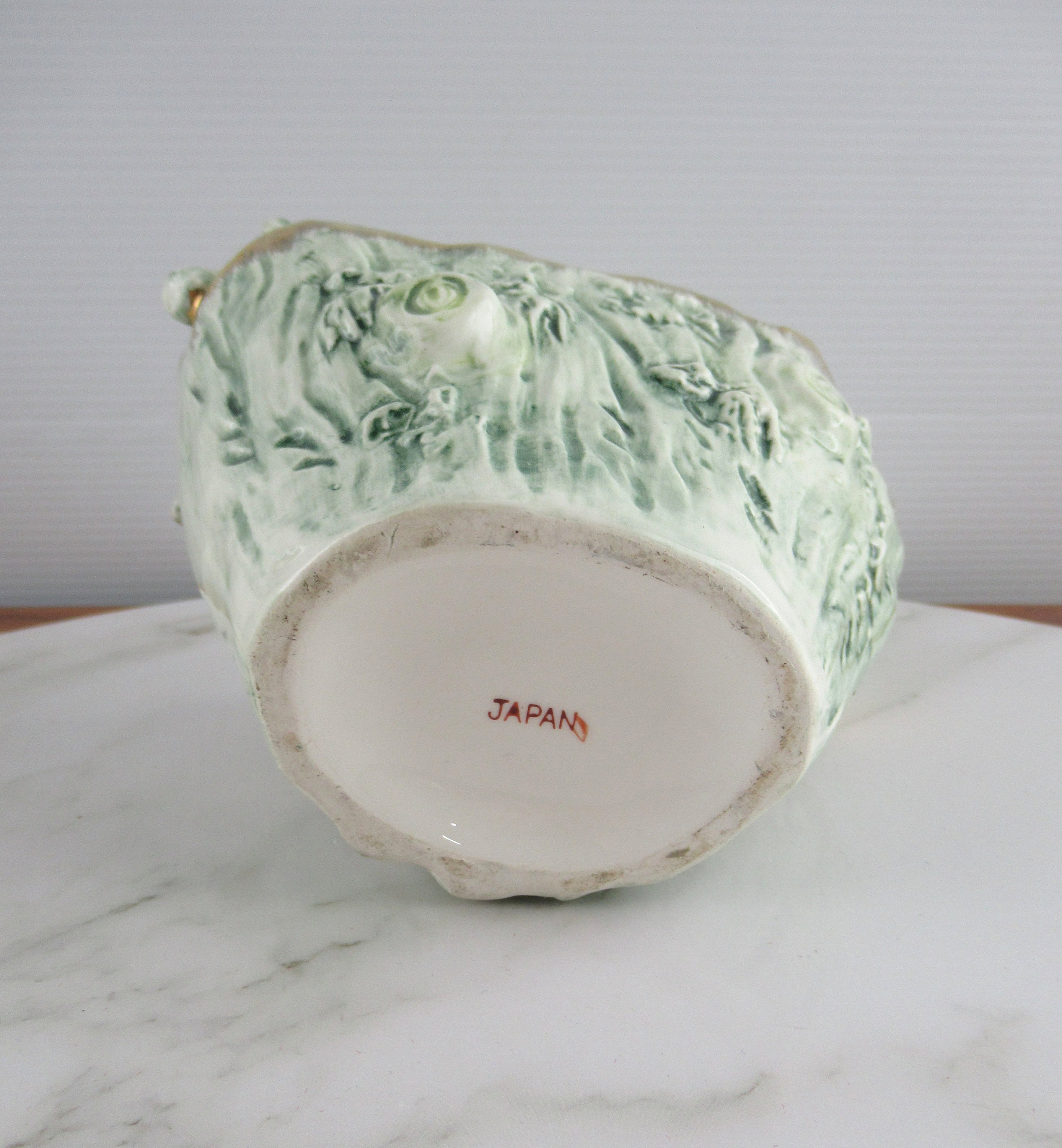 Vintage Ceramic Yellow Bird on a Tree Basket Vase, Made in Japan