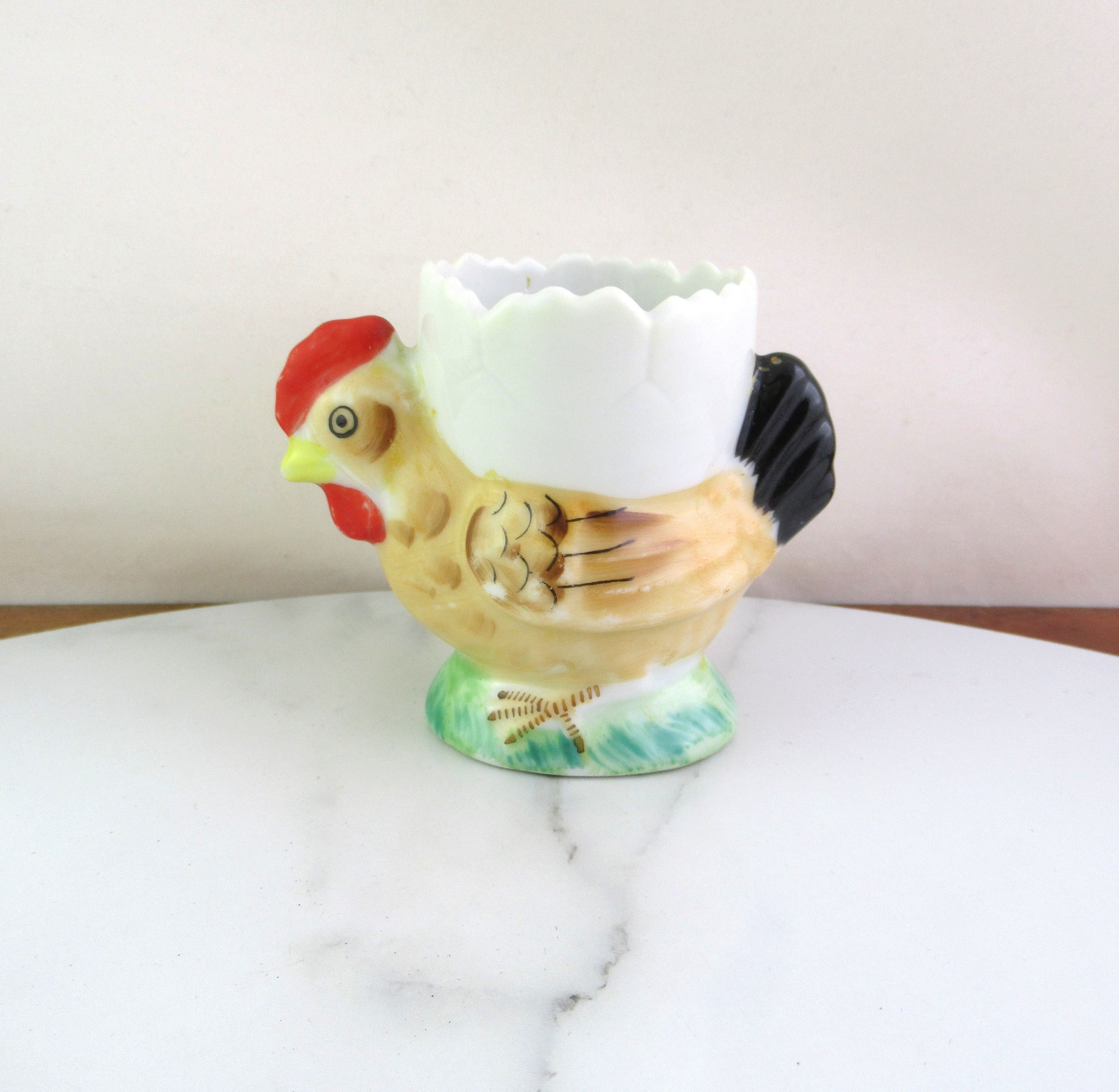 Vintage Ceramic Chicken Shaped Egg Cup, Made in Japan, Animal