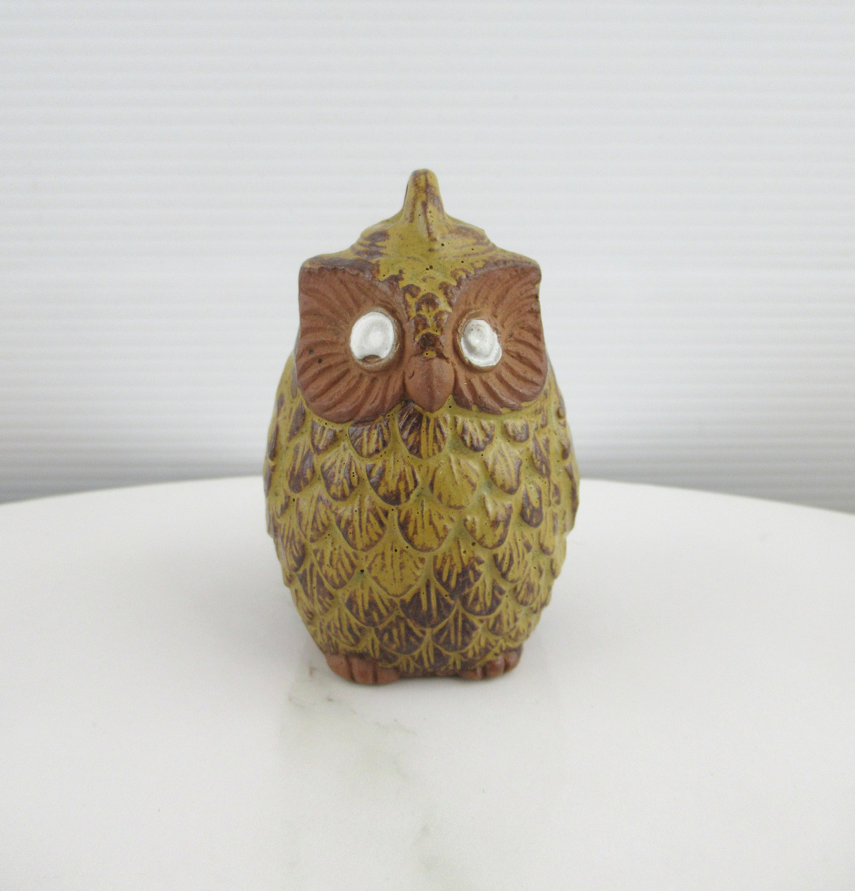 Small Vintage Ceramic Owl Bell Figurine, Cute Figural Bird Hand Bell