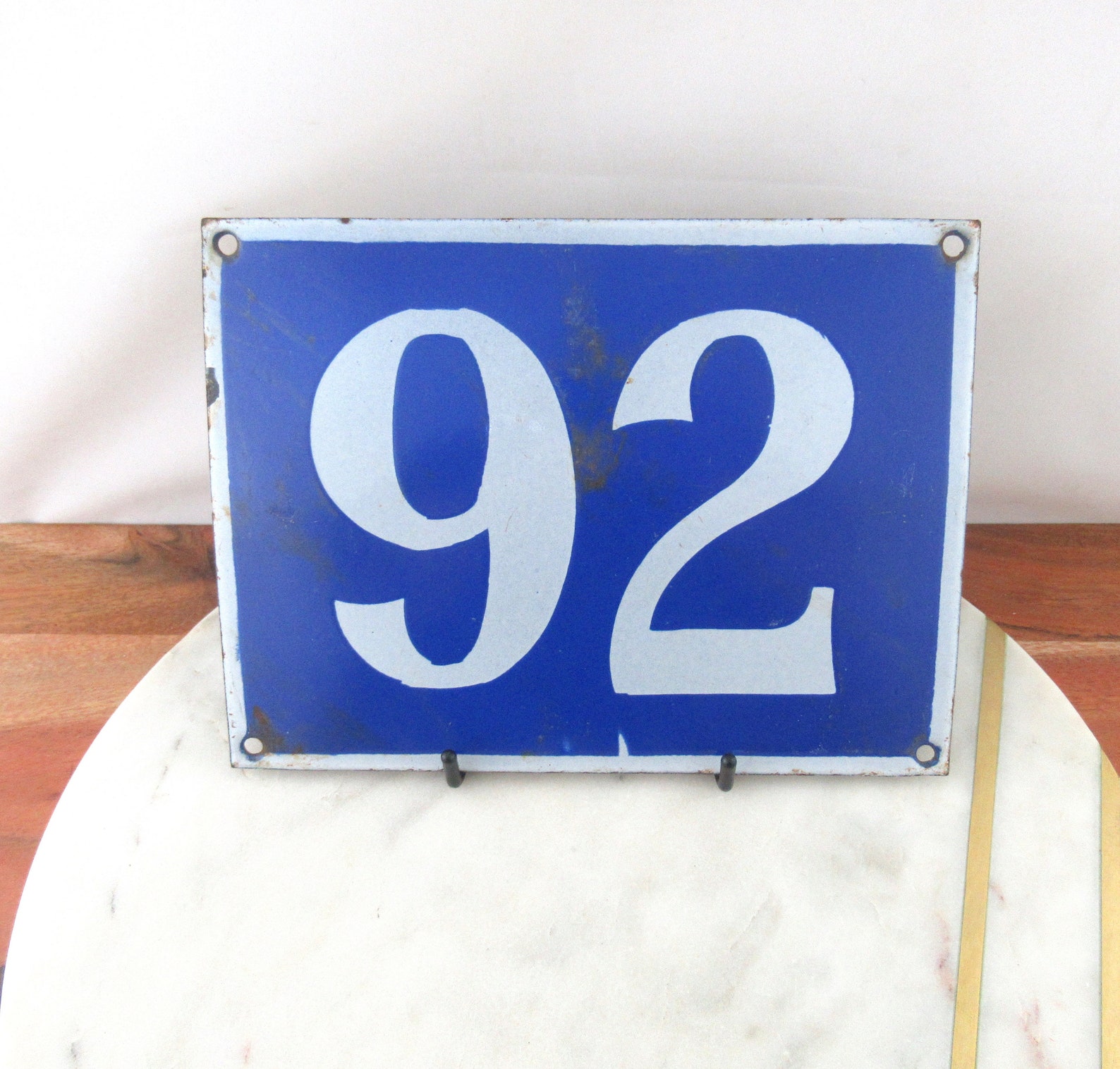 Large Vintage Blue Enamel House Number 92 Metal Street Number Etsy
