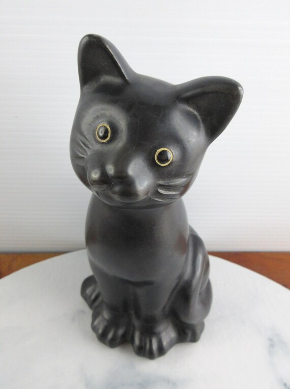ヴィンテージ陶器製黒猫の置物、レトロな座り黒猫の置物 - Etsy 日本