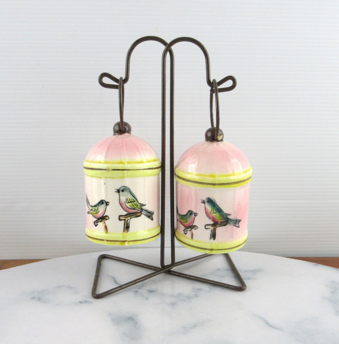 Vintage Ceramic Hanging Bird Cage Salt & Pepper Shakers WITH Stand ...