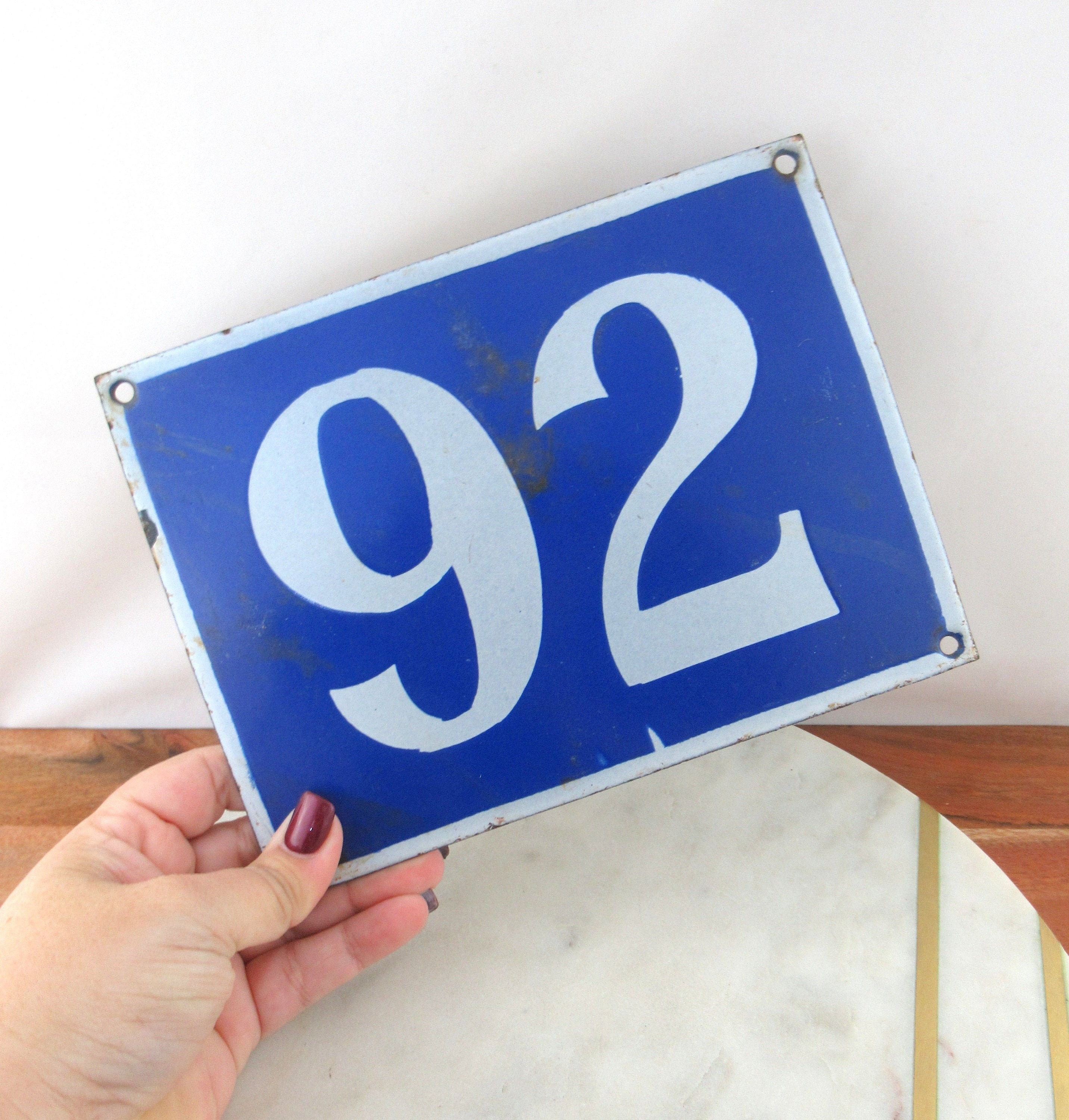 Large Vintage Blue Enamel House Number 92 Metal Street Number Etsy