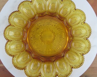 Vintage Brockway Glass Co Amber Glass Egg Dish,  Devilled Egg Plate,  Egg Serving Plate Dish