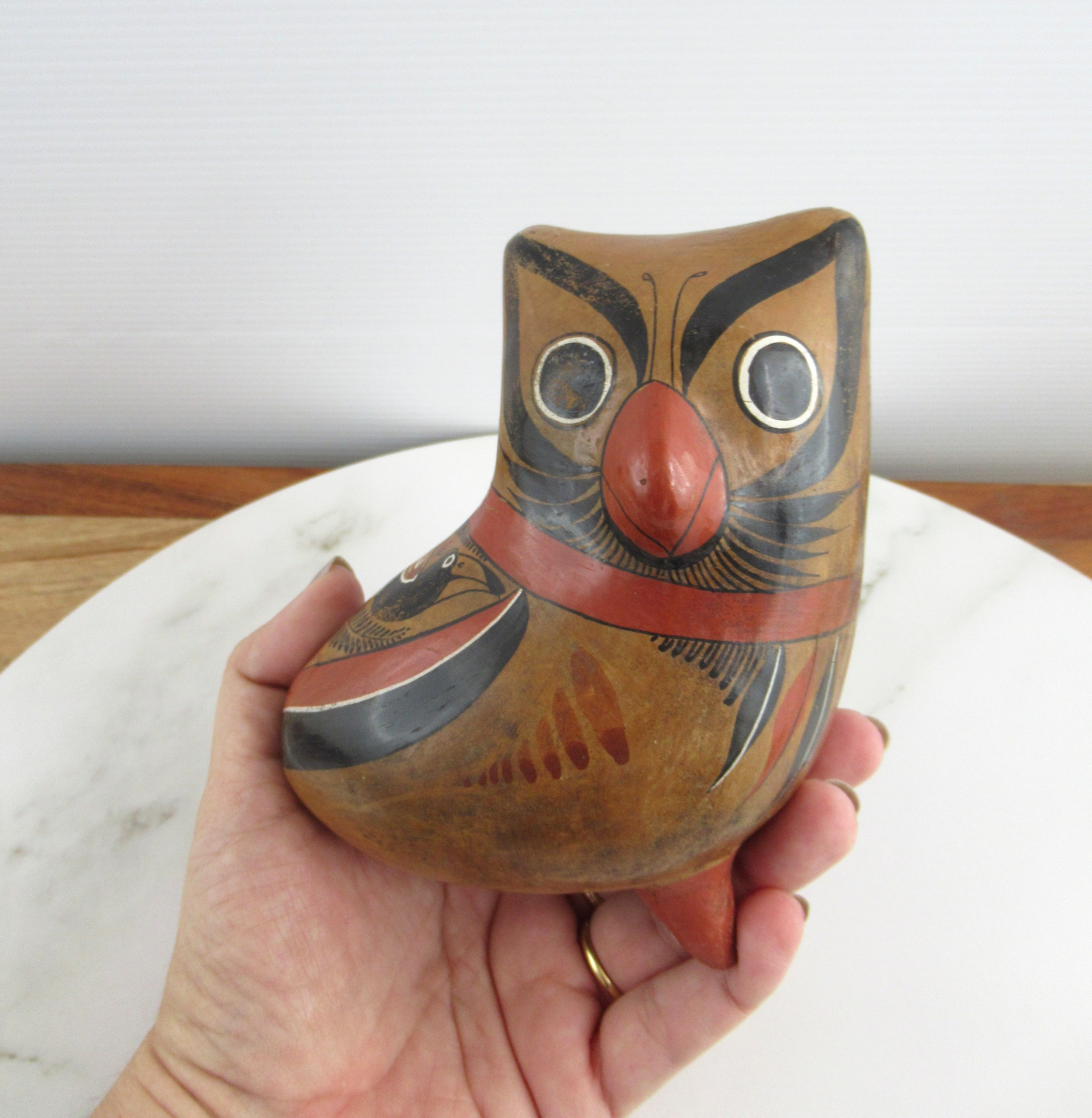 ヴィンテージ セラミック トナラ フクロウ 鳥の置物、メキシコの民芸品 