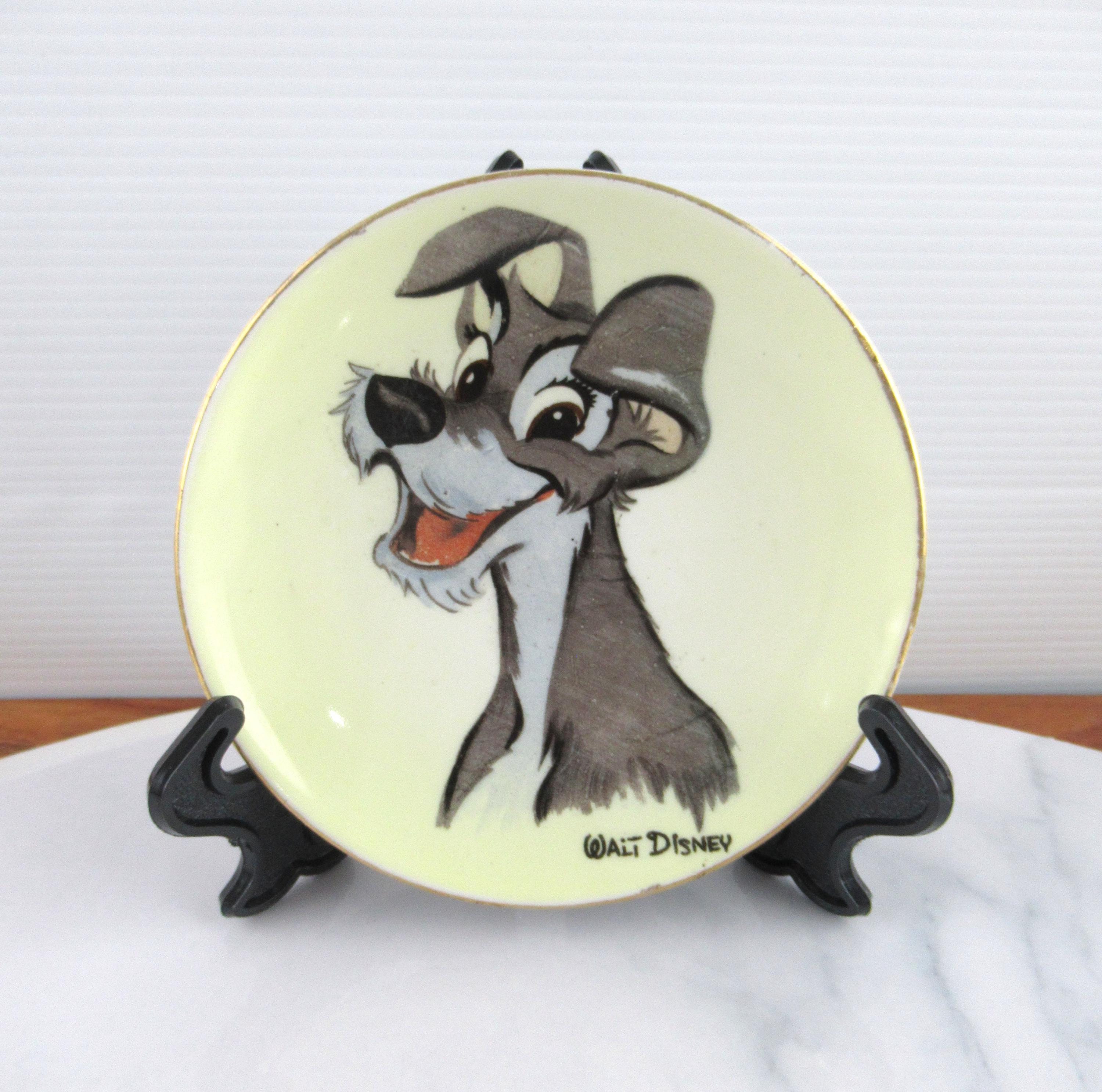 Vintage Ceramic Lady and the Tramp Miniature Display Plate, 1950's Walt Disney  Registered Design
