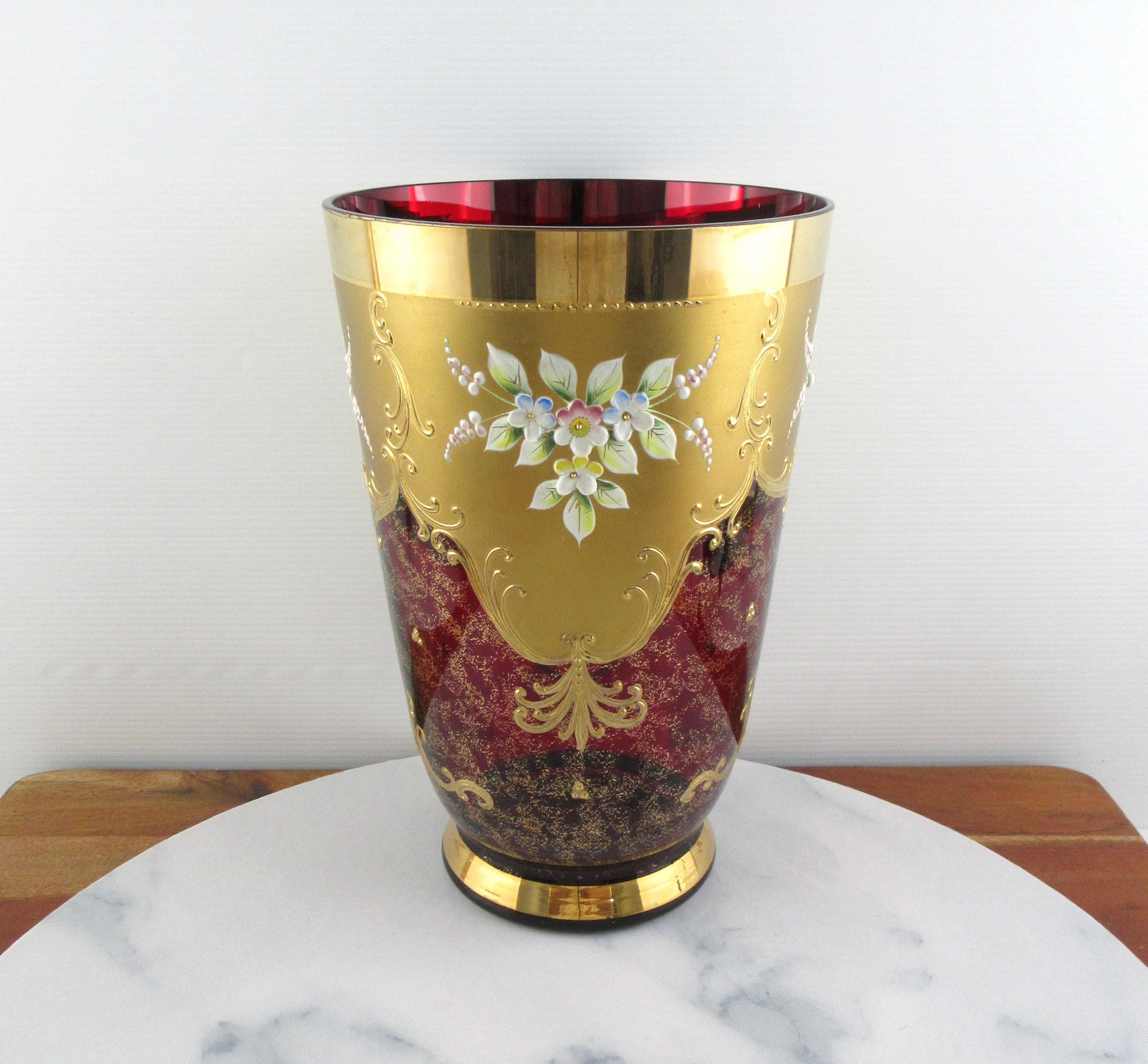 ボヘミアン レッド クリスタル ガラス 花瓶ガラス 花瓶 ボヘミア