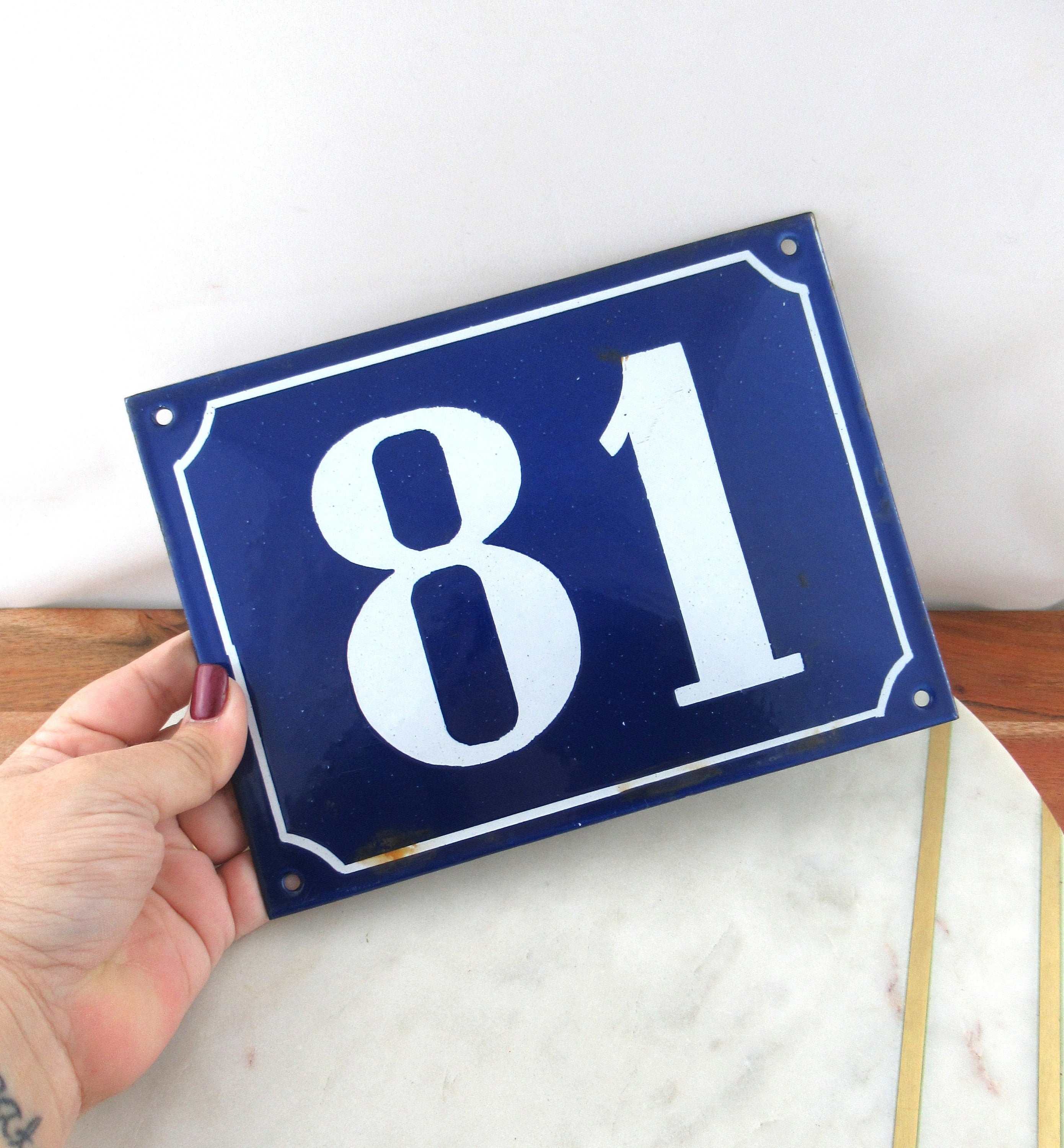 Large Vintage Blue Enamel House Number 80 Metal Street Number Etsy