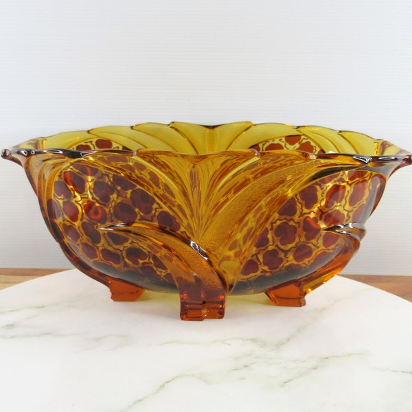 Stunning Vintage Stölzle Hermanova Hut Amber Glass Vase Bowl, Czechoslovakia , Czech Art Deco Glass, 1930's