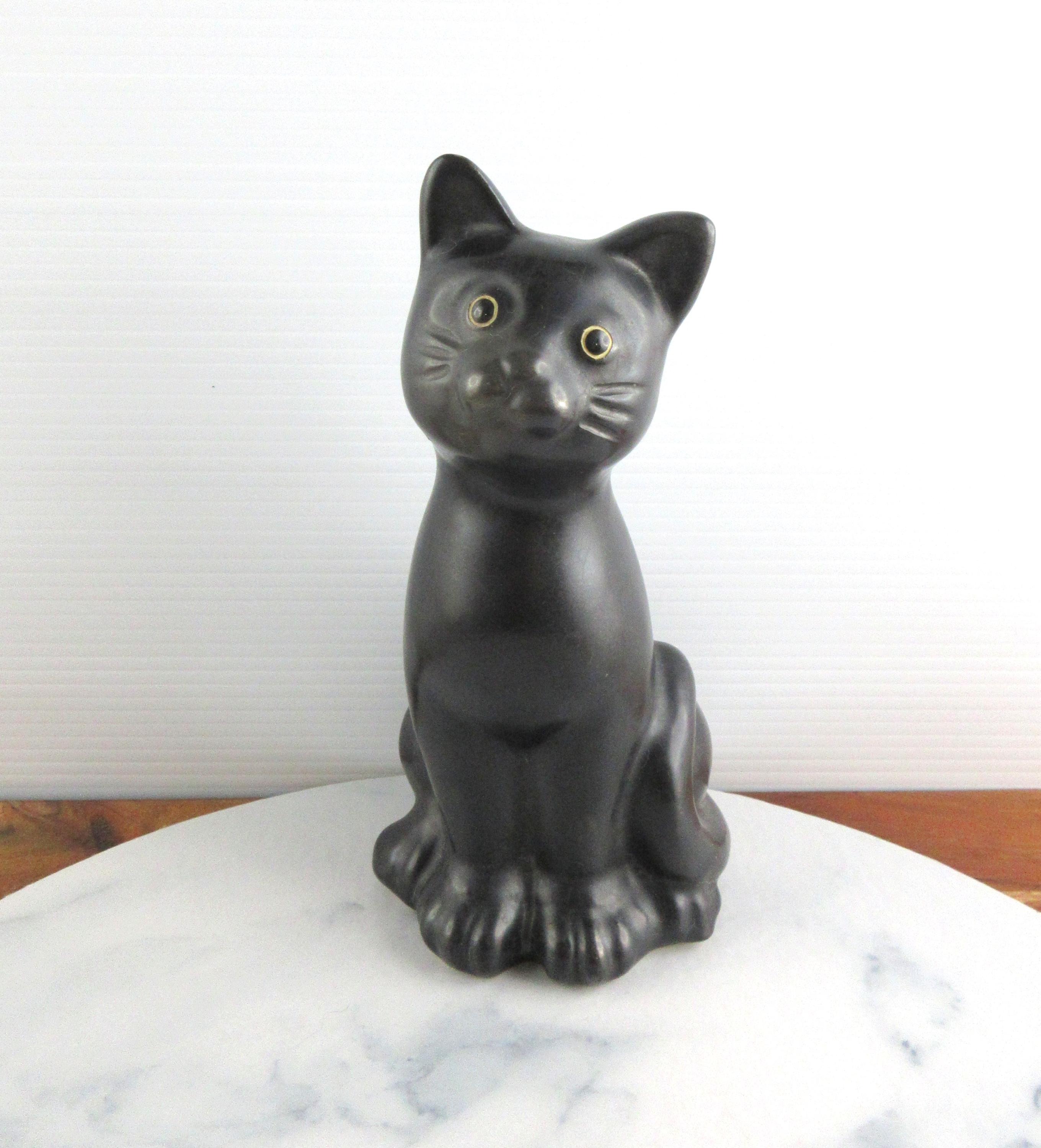 ヴィンテージ陶器製黒猫の置物、レトロな座り黒猫の置物 - Etsy 日本