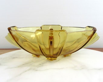 Vintage Art Deco Stölzle Amber Glass Centrepiece Bowl, Czechoslovakia , Czech Art Deco Glass, 1930's