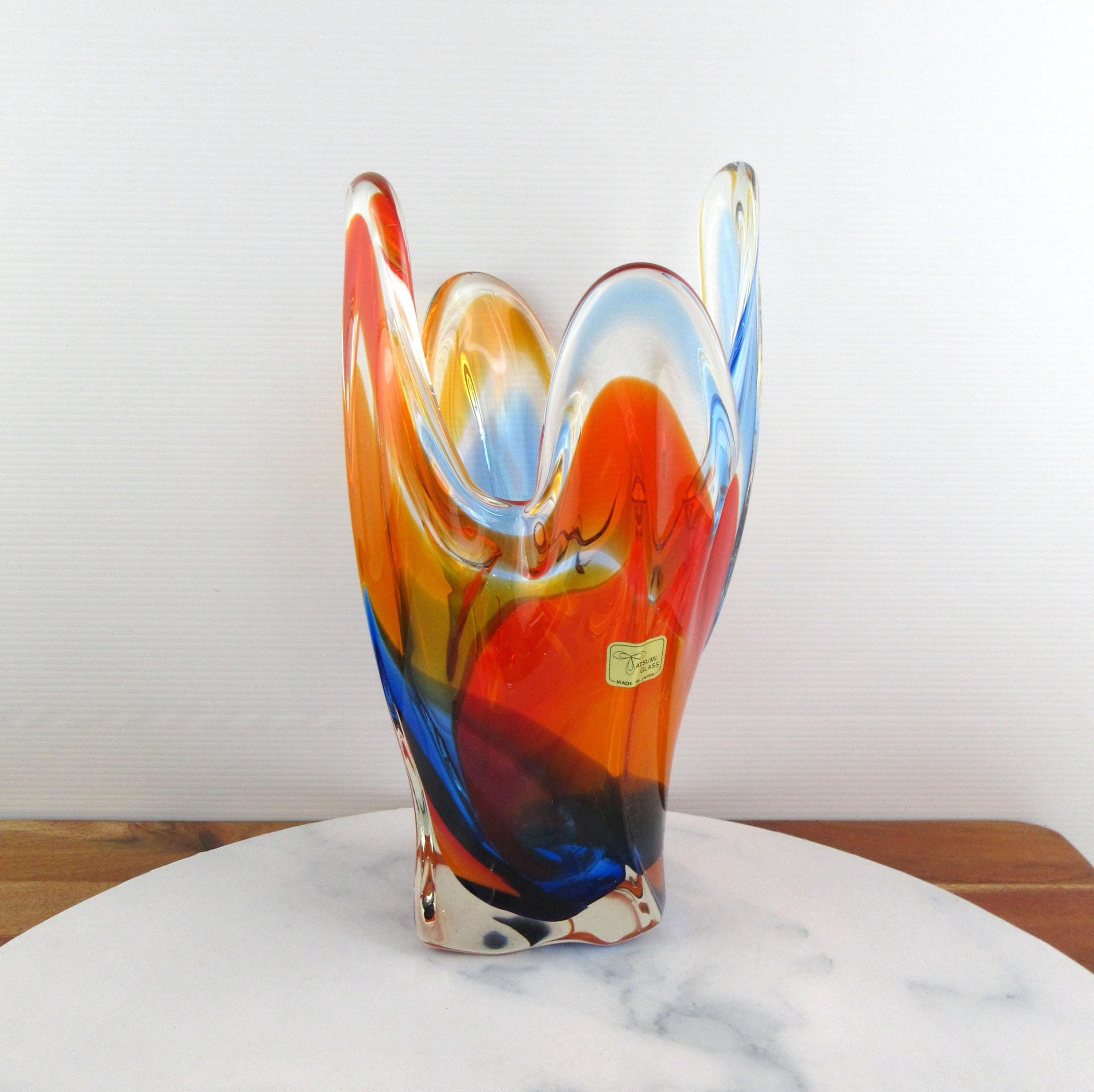 Vintage Mid Century Heavy Japanese Glass Vase , Tatsumi Glass
