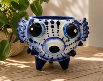 Mexican Talavera Puffer Fish Planter Handmade Folk Art Pottery Gerardo Garcia