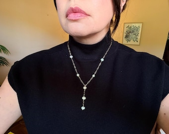 Collana a lariat con perle d'acqua dolce da 50 cm / Collana con pendente a Y in vero oro 14 carati / Gioielli da sposa