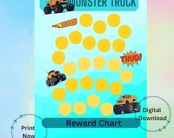 Monster Truck Reward Chart Printable for Kids, Truck Theme Behavior & Chore Chart, Potty Training, Instant Digital Download