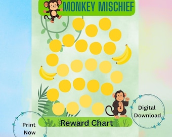 Monkey Mischief Reward Chart, Printable for Kids, Jungle Theme Behavior Tracker (Digital Download)