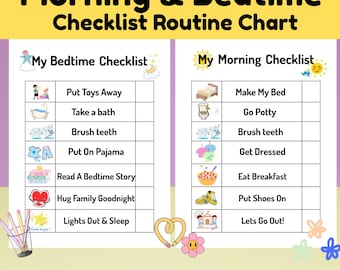 Editable Kids Morning Routine Checklist, Bedtime Routine Kids, Printable Daily Routine Chart, Visual Schedule Chart, Digital Download PDF