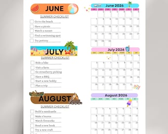 Summer Bucket List Poster | Fun Summer Checklist Wall Art | June July August Calendar | Digital To‑Do List for Kids & Families | Printable