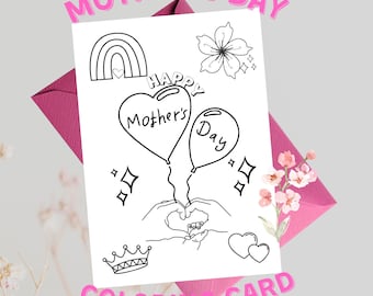 Mother's Day Greeting Card Coloring, Printable DIY Kids Card Craft, Classroom Activity, Homemade Gift, Instant Digital Download
