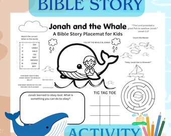 Jonah and the Whale Bible Story Placemat, Kids Christian Activity (Digital Download)