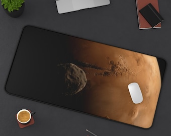Mars and Phobos Planetary Art | Large 16×32 Inch Desk Pad