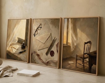 Poetcore väggkonst set med 3, måleriska författaretryck, läshörnsdekor, litterärt galleriset, digital nedladdning