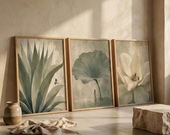 Botaniska jättar-tryck, set om 3 | Lyxig botanisk väggkonst | Minimalistisk naturberättande | Utskrivbar botanisk dekor
