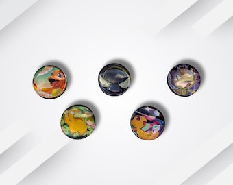 Handgefertigte Pokémon-Karten-Magnete aus Glas, 5er-Set, Kühlschrankdekoration, Geschenk für Gamer, keine Duplikate, Originalkarten