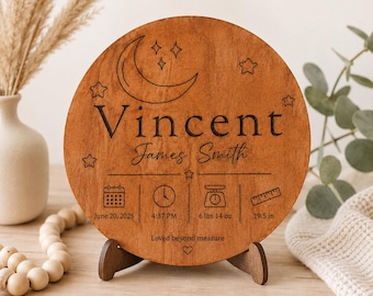 Geburtsanzeigetafel aus Holz mit Brandmalerei | Individuelles Schild mit Geburtsdaten | Rustikales Erinnerungsgeschenk
