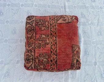 Handmade Moroccan Boucherouite Pouf Ottoman – Colorful Berber Floor Pillow, Vintage Boho Footstool