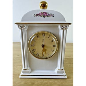 1993 PS Limited Edition Porcelain Mantel Clock Hidden Storage Floral Gold
