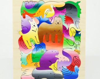 Developing Wooden puzzle with intertwined animals (ages 5-8)