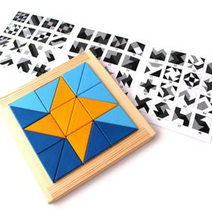 Puzzle geometrico in legno ispirato a Montessori: gioco a triangolo in via di sviluppo immagine 1