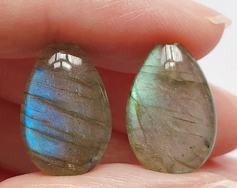 Labradorite Half Top Drilled Smooth Petal Drops 10x15x6 mm One Pair  Perfect for earrings C5396