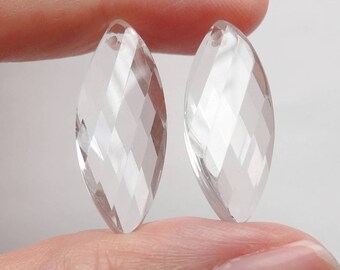 Clear Rock Crystal Quart Twisted Faceted Marquise Drops 10x25x6 mm with drilled hole One Pair Perfect for earrings J7195