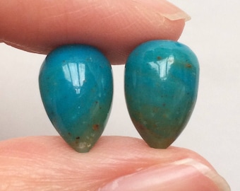 Blue Peruvian Opal Upside down Half Drilled Acorn Drops 8x12 mm One Pair J5770