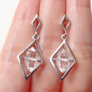 AAA Herkimer Diamond Double Terminated Bead 925 Sterling Silver Diamond shaped Chandelier Earrings One Pair G6294 image 1