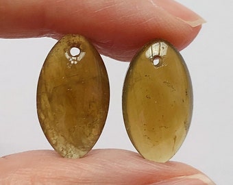 Olive Green Apatite Marquise Drops 10x17x6 mm with drilled hole and flat back One Pair - Perfect for earrings J6978