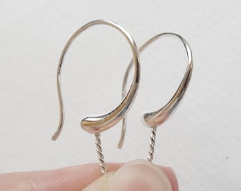 925 Sterling Silver SS Ear Hook with corkscrew peg for half drilled drops and pearls One Pair E3713