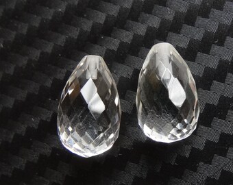 Sparkling Crystal Quartz Half drilled Faceted Teardrops 8x13 mm One Pair F9675