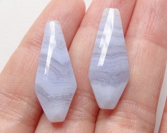 A Grade Blue Lace Agate Half Drilled Faceted Long Kite Drops 10x25x5 mm Perfect for earrings E6360