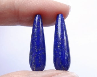 Blue Lapis Lazuli Smooth Long Half Drilled Teardrops 7x22 mm One Pair G7890 C8577