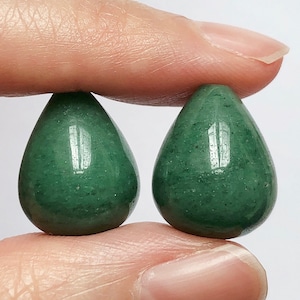 Dark Green Aventurine Half Top Drilled Teardrops 13x16 mm One Pair F8974