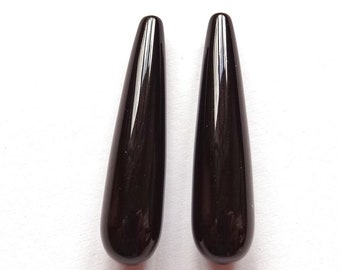 A grade Black Agate Onyx Half Top drilled SMOOTH Long Teardrops 7x30 mm or 8x30 mm One Pair F9014 E5839 C8581